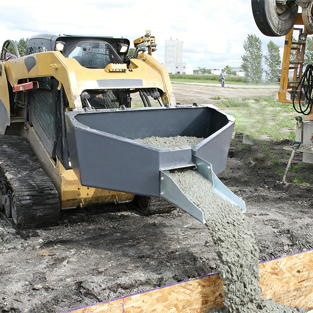 Skid Steer 1/2 Yard Cement and Concrete Bucket Attachments with Spout, Universal Quick Tach Mount Plate