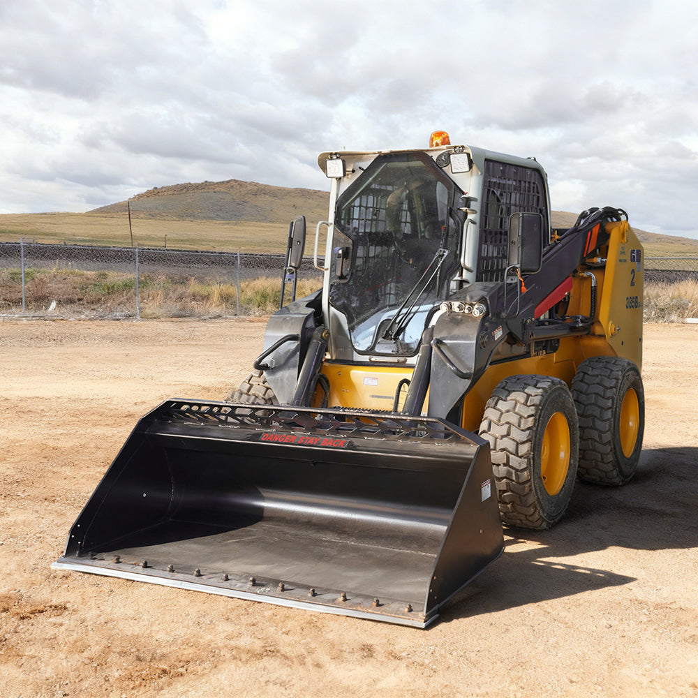 Heavy-Duty 72” Skid Steer Snow Bucket Mulch Bucket Attachment, Bolt-On Cut Edge, Universal Quick Mount Plate