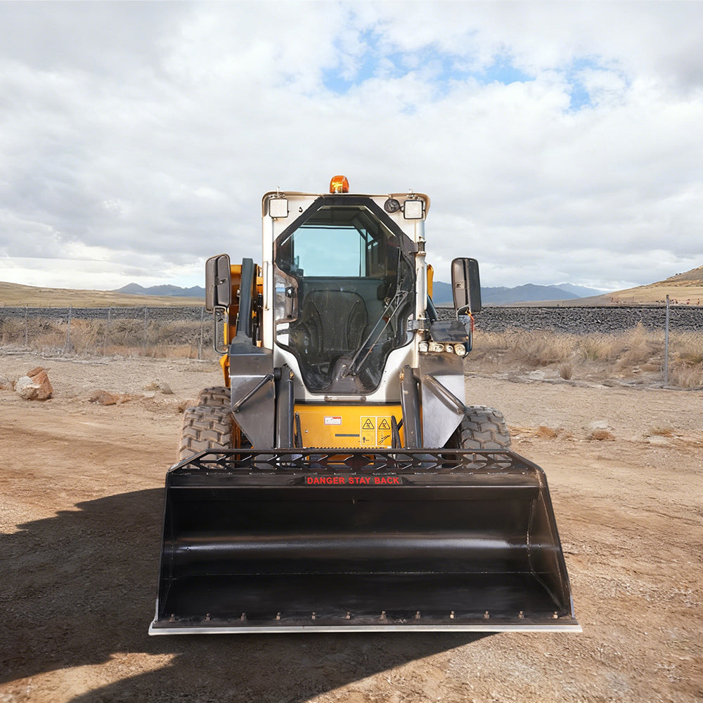 Heavy-Duty 72” Skid Steer Snow Bucket Mulch Bucket Attachment, Bolt-On Cut Edge, Universal Quick Mount Plate