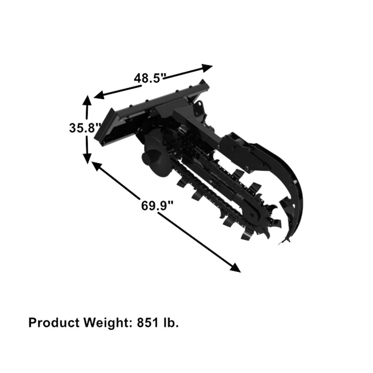 Skid Steer Trenchers Attachment with Adjustable Depth Control Foot, Universal Mount Plate
