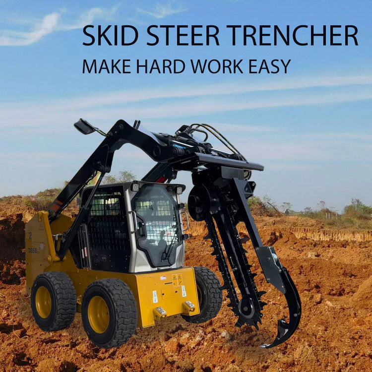 Skid Steer Trenchers Attachment with Adjustable Depth Control Foot, Universal Mount Plate