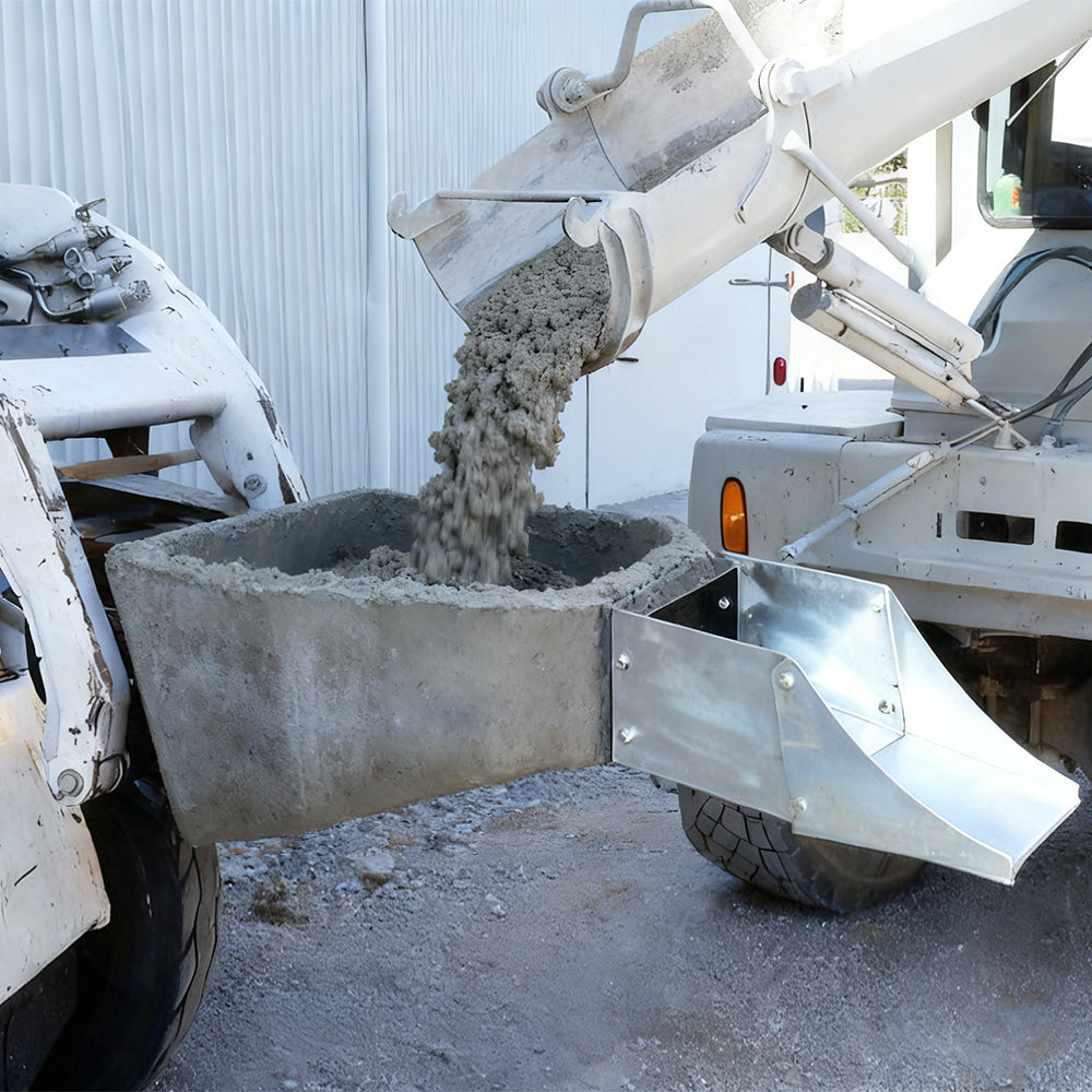 Skid Steer 1/2 Yard Cement and Concrete Bucket Attachments with Spout, Universal Quick Tach Mount Plate