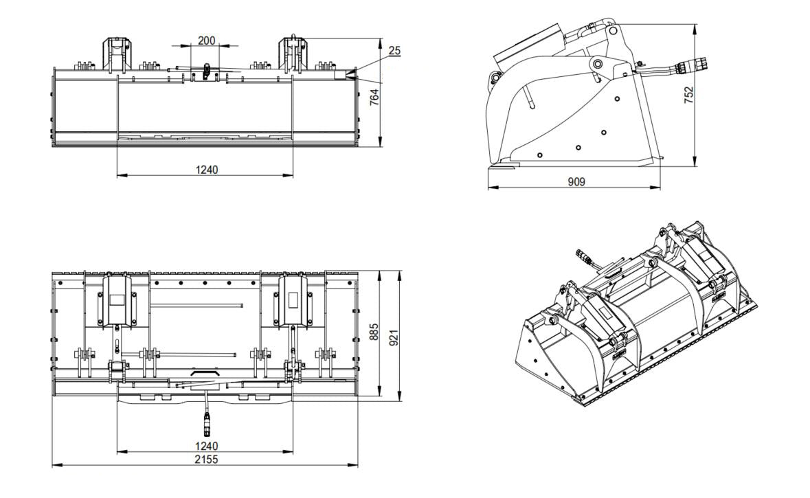85" Skid Steer Heavy Duty Grapple Bucket Attachment with Two-Cylinder, Dual Independent Grapple Arms