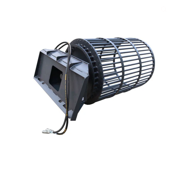 Skid Steer Rotary Rock Picker Attachment 30" Diameter Drum Model, 55" Barrel Depth, Universal Mount