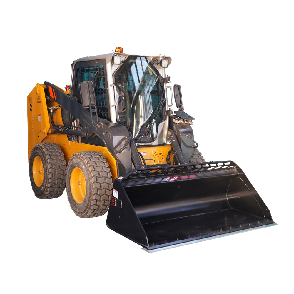 Heavy-Duty 72” Skid Steer Snow Bucket Mulch Bucket Attachment, Bolt-On Cut Edge, Universal Quick Mount Plate